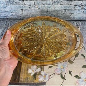 Vintage 1940s Carnival Glass Iridescent Oval Dish Marigold Pattern
